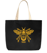 Load image into Gallery viewer, black back with beige handles and gold stylized bee