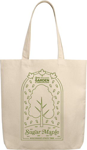 biege bag with green printed depiction of sugar maple tree 